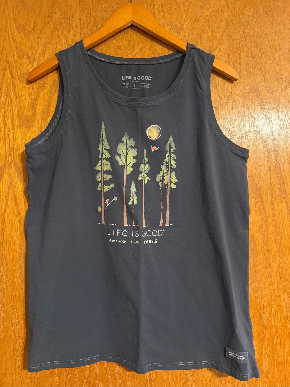 Women’s Life Is Good Blue Tank with Forest Graphic